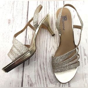 Brown's Formal Silver Gold High Heel Shoes SZ 6 Wedding Party
